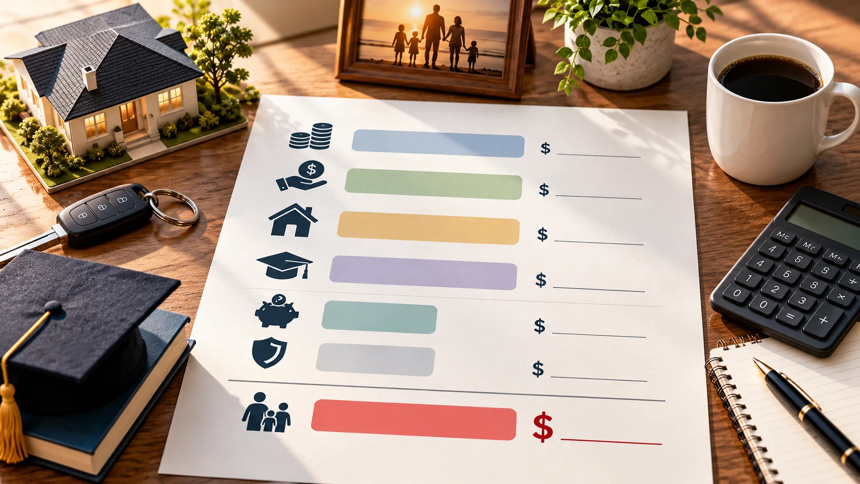 Familia planificando sus necesidades financieras y cobertura de seguro de vida