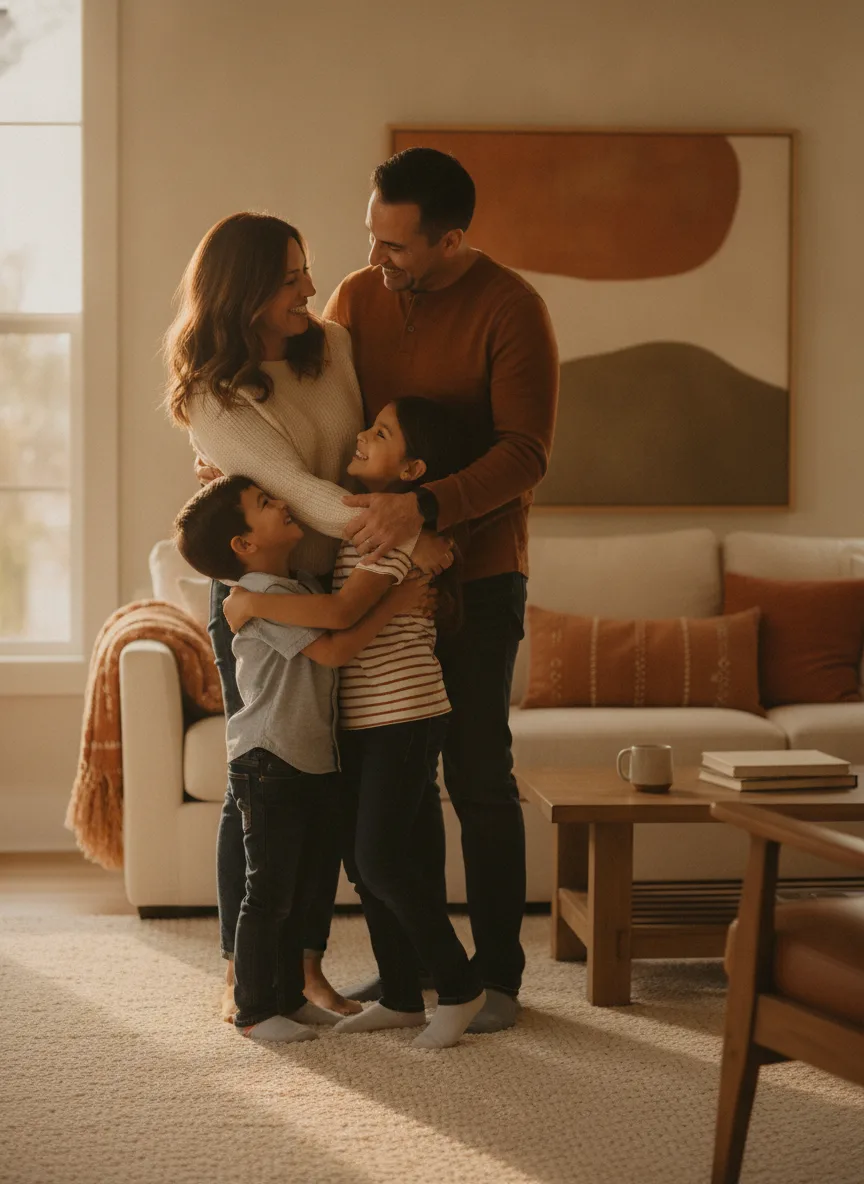 Happy Hispanic family, financially protected